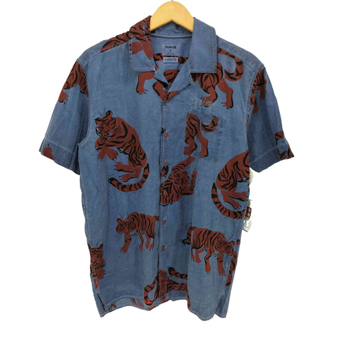 ハーレー Hurley CLASSIC FIT 虎柄 後染め チェーンステッチ コットンレーヨン アロハシャツ メンズ JPN:S